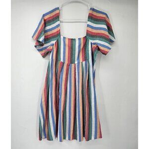 Chic Square-Neck Babydoll Dress in Festival Stripe - Size XS